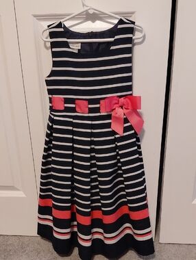 Bonnie Jean Navy, White & Hot Pink Striped Fit-and-Flare Dress